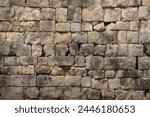 Processed collage of old ancient sand block wall texture in daylight. Background for banner, backdrop or texture for 3D mapping