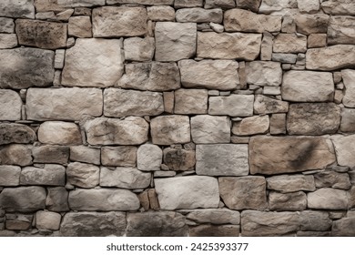 Processed collage of old medieval stone wall texture in daylight. Background for banner, backdrop or texture for 3D mapping