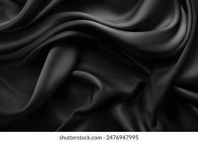 Processed collage of smooth elegant wavy deep black silk cloth fabric material texture. Background for banner, backdrop or texture for 3D mapping - Powered by Shutterstock