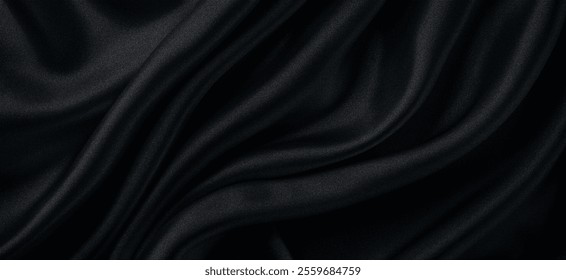 Processed collage of smooth elegant wavy deep black silk cloth fabric material texture. Background for banner, backdrop or texture for 3D mapping