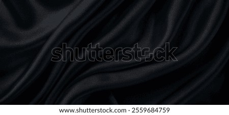 Processed collage of smooth elegant wavy deep black silk cloth fabric material texture. Background for banner, backdrop or texture for 3D mapping
