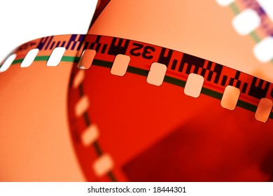 Processed film strip isolated over whhite background