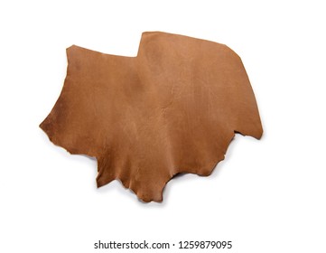 Processed Rough Cut Raw Hide Or Leather Isolated On White.