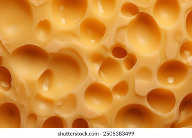 Processed texture of radomer or maasdam yellow cheese with large holes close up. Detailed photo of cheese surface in macro - Powered by Shutterstock