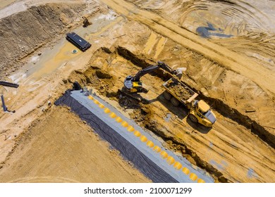 Processing bild rainwater drainage underground system preparation for commercial building