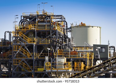Processing Plant at Lithium Mine in Western Australia. Mechanical processing used to refine lithium spodumene concentrate.