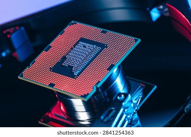 processing unit CPU microprocessor chip placed on opened computer hard disk drive HDD components as a conceptual metaphor for AI hardware semiconductor technology data storage infrastructure and cyber