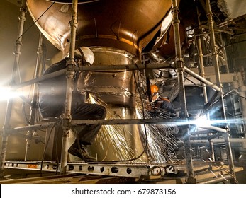 Processing Of A Welded Seam With The Help Of A Grinding Tool At A Nuclear Power Plant Under Construction