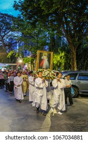 The Procession Of The Feast Day Of Divine Mercy On Sunday 8 April 2018 At Saint Louis Church Bangkok Thailand