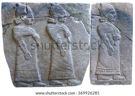 Procession of palace officials - ancient stone bas-relief of late Hittite period (8th Cent. B.C.) from Samal (Sinjerli) in the Istanbul Archaeology Museum in Istanbul, Turkey Stock photo © 