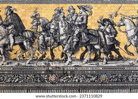 Procession of Princes, Princely Procession, Fürstenzug - famous old wall tile panel made of Meissen porcelain, Dresden Germany Saxony