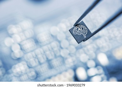 Processor for AI acceleration, CPU Central processing Unit or GPU microchip on a motherboard. AI-focused hardware and software is upgraded in mobile processor and smart device to imitate human brain - Shutterstock ID 1969033279
