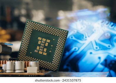 Processor close-up on the PCB background