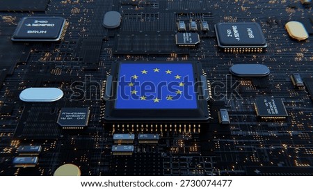 Processor, CPU or Chip With the Flag of European Union
