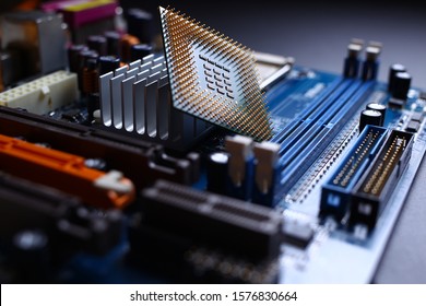 processor and motherboard on a black background