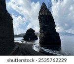 Procida - August 21st 2024: Stone stacks on Sunset Beach, Procida Island, Italy