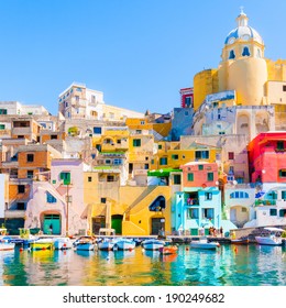 Procida, Colorful Island In The Mediterranean Sea Coast, Naples, Italy