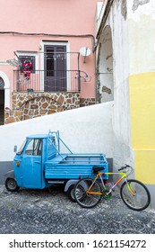 Procida (Italy) - Colored walls and bike in Procida, a little island in Campania, southern Italy