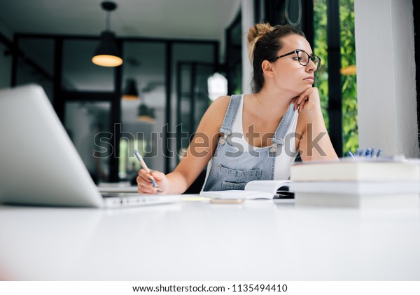 Procrastination Concept Girl Looking Away While Stock Photo 1135494410 ...