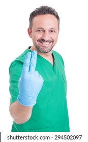 Proctologist Or Gynecologist Doctor Ready For Prostate Exam With Two Fingers And Latex Surgical Glove