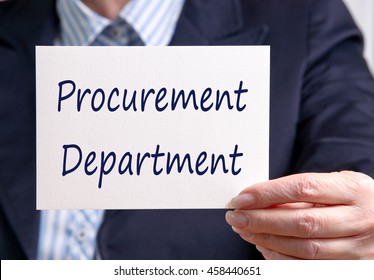 Procurement Department - Businesswoman Holding White Sign With Blue Text