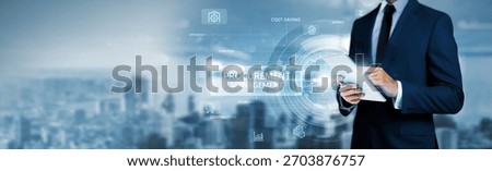 Procurement Management, businessman using tablet analyzing supplier performance data and supply chain network, contract lifecycle automation, inventory tracking systems, vendor risk assessment