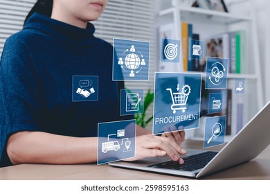 Procurement management concept. Procurement icons related to logistics, supply chain planning, and inventory management. procurement in ensuring efficient business operations. Service delivery process
