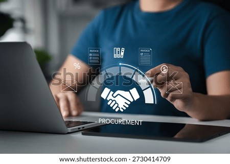 Procurement Management Concept Procurement operators use digital systems to manage and administer external resources to achieve business goals. Innovative B2B supplier management.