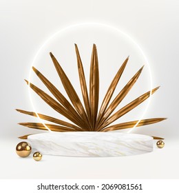 Product Backdrop Modern Style With Marble Podium And Gold Leaf