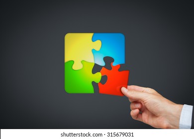 Product Customization Concept Represented By Customer Collecting Puzzle.
