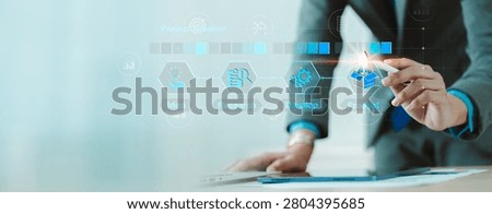 Product development and innovation process concept. Business professional managing project timeline from idea, research and development to product launch in a digital office. innovation, strategy,