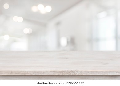 Product display template, empty table and blurred abstract room background
