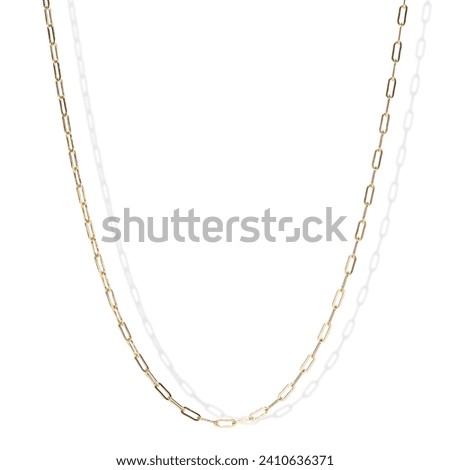 Product photo of modern trendy chain necklace on white background with shadow 