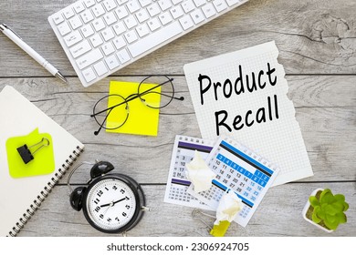 Product Recall open notepad with text on paper white keyboard and calendar. - Shutterstock ID 2306924705