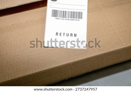 Product return label with barcode close up.