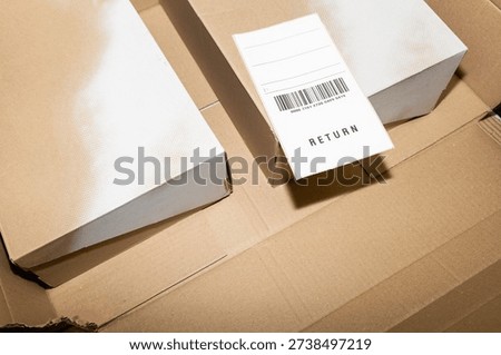 Product return label with barcode close up.