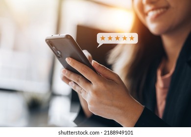 Product or service review ideas from customers, writing reviews from customers who use the products and services of the store to express their satisfaction and increase the credibility of the store. - Shutterstock ID 2188949101