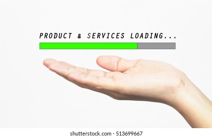 Product & Services loading Progress bar design with hand, business style concept                              