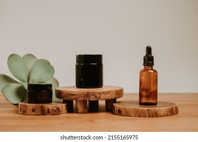 Product set on a wooden table and copy space