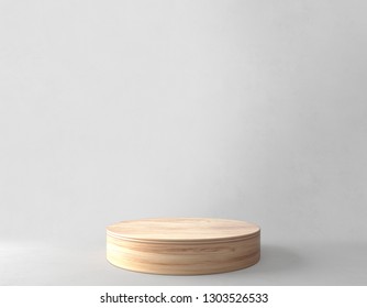 Product stand, Wooden Texture, Cylinder Shape. 3D Rendering