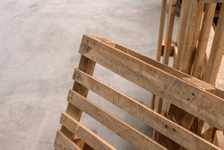 Product Wooden Pallet Detail. Factory Storage Section. Industrial Manufacturer Concept Idea.