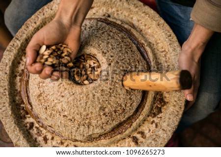 Production of argan oil in Morocco, close-up of millstone