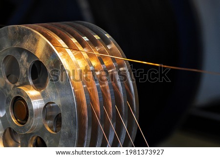 Production of cable wire at cable factory close up