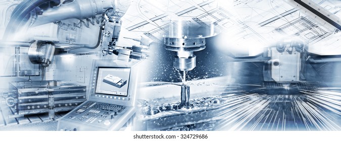 Production with CNC machine, drilling and welding and construction drawing in industrial operation.