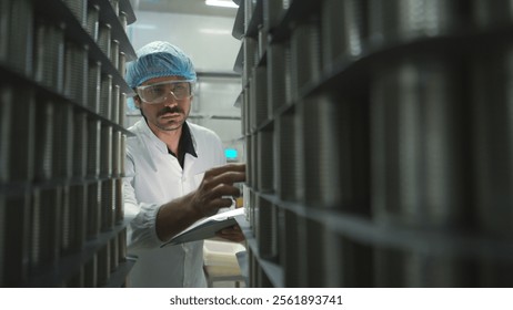 Production control supervisor inspects and controls the operation of each step in the production line of a canned fish factory