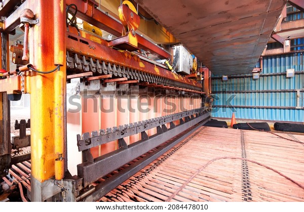 Production of copper cathodes at an electrowinning\
plant in a copper mine in\
Chile