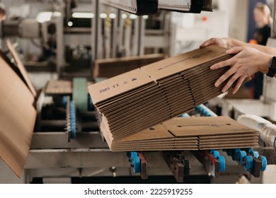 production of corrugated cardboard conveyor - Shutterstock ID 2225919255