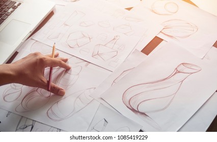 Production designer sketching Drawing Development Design idea Creative Concept - Shutterstock ID 1085419229
