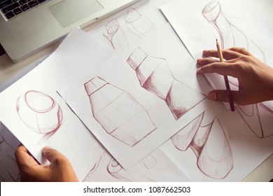 Production designer sketching Drawing Development Design idea Creative Concept - Shutterstock ID 1087662503
