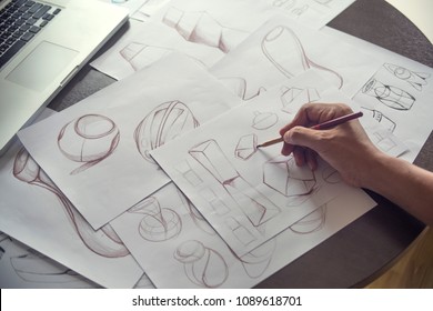 Production Designer Sketching Drawing Development Process Prototype Design Idea Creative Concept